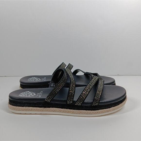 Vince Camuto Rallsan Leather Rhinestone Sandals Black size 8 - Picture 6 of 11